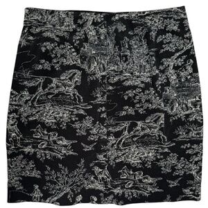Ann Taylor Vintage Art to Wear Black and‎ White Print Corduroy Skirt Sz 4